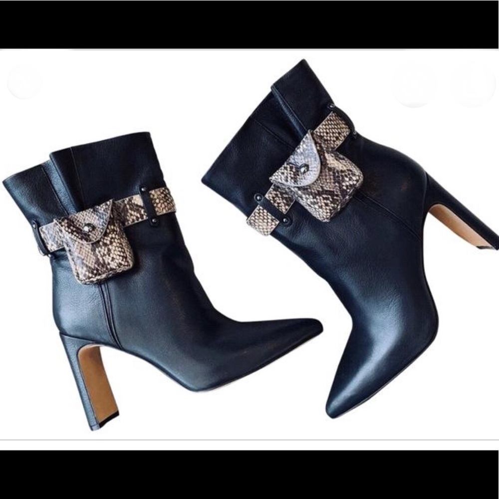 Jessica Simpson Brynne Ankle Boots Black Leather & Reptile Print Accent NEW